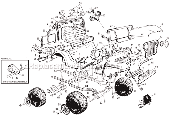 Page A Diagram and Parts List for 76817-9993  Power Wheels Ride-On Cars